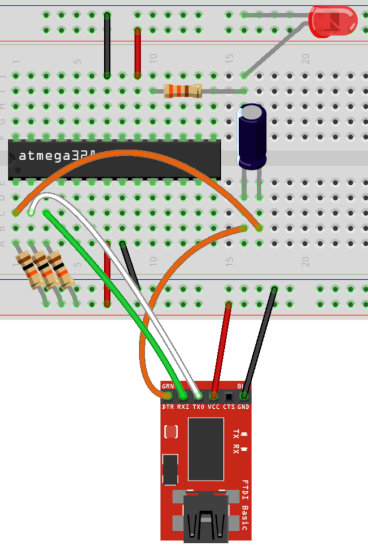 [Circuit for Atmega328 on breadboard with FTDI friend]