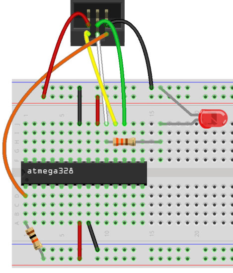 [Circuit for Atmega328 on breadboard with ISP]