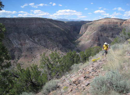 [Dave climbs the Frijoles Overlook trail]