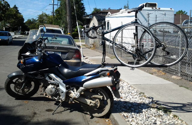 [Motorcycle with a bike rack]