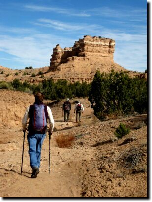 [hiking in Nambe Badlands]