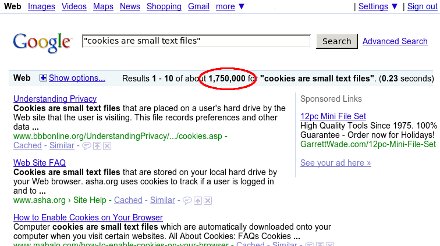 1,750,000 hits for 'Cookies are small text files'