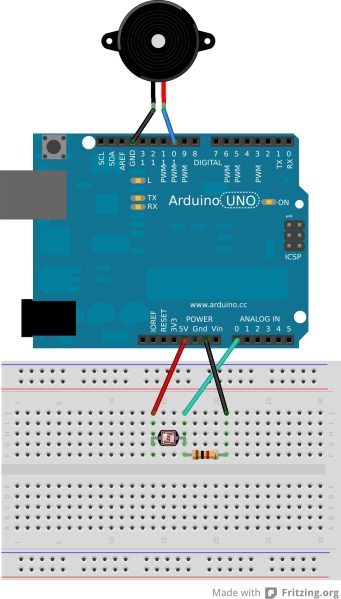 [Light Theremin using an Arduino, photocell and piezo buzzer]