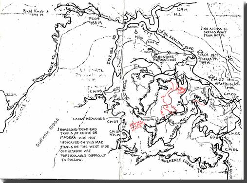 [Scan of an old hand-drawn map of El Corte de Madera OSP]