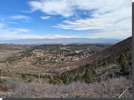 [View of Los Alamos from the side of LA Mountain, showing the steepness of LA Mountain itself]