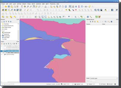 [A QGIS screenshot showing two overlapping similar, but notidentical, sets of block boundaries]