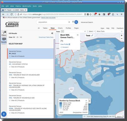 [Census interactive map showing population in blocks]