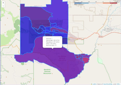 [Folium choropleth with popup for Los Alamos County voting precincts]