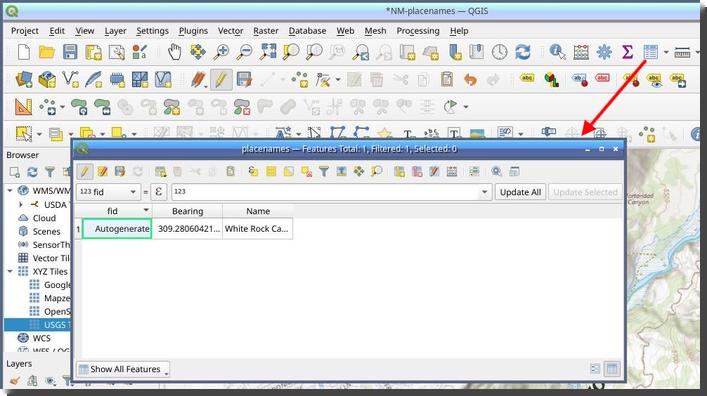 [QGIS screenshot showing the Attribute Table]
