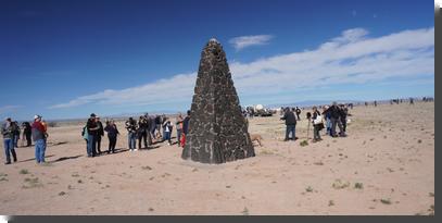 [The monument, an obelisk of black rocks, at the Trinity detonation site]