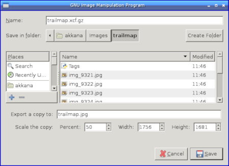 [Screenshot: GIMP Saver-as... plug-in]